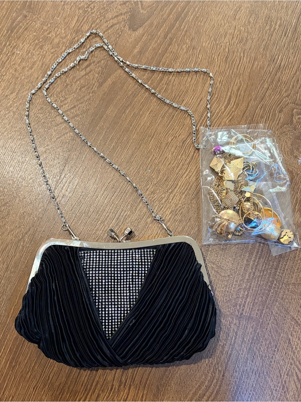 Vintage Black Rhinestone Evening Clutch Purse & Jewelry Bag